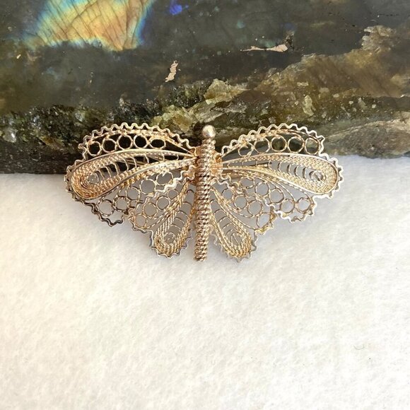 VTG Sterling Silver 950 Dainty Spun Silver Butterfly Brooch Pin - Picture 1 of 13